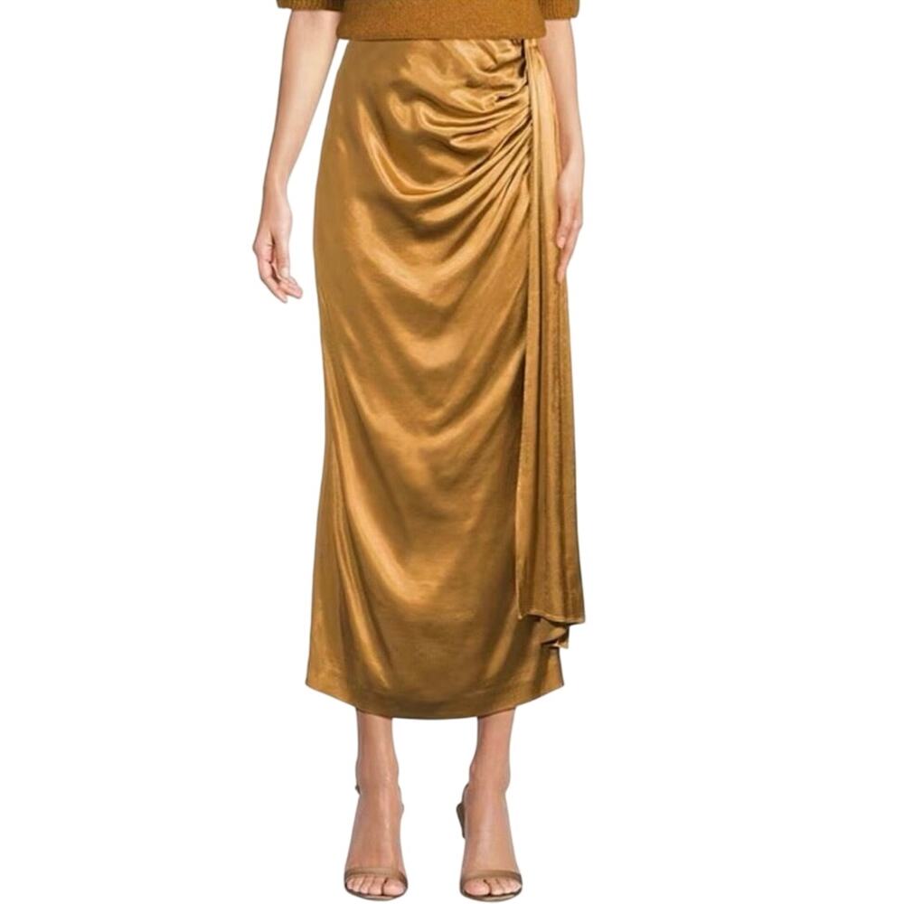 Muse by Marchesa Gold Satin Draped Midi Skirt Size 4